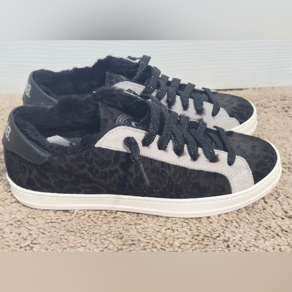 P448 black leopard shearling